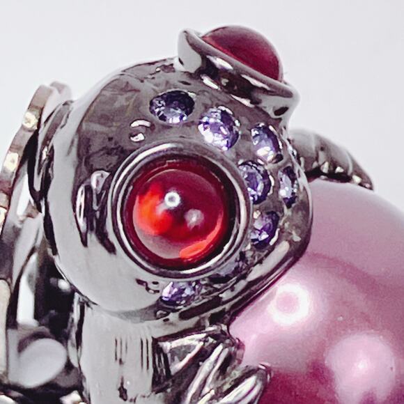 Joan Rivers Signed Frog Earrings Rhinestones Fx Pearl Clip On Vintage Whimsical - Picture 5 of 11